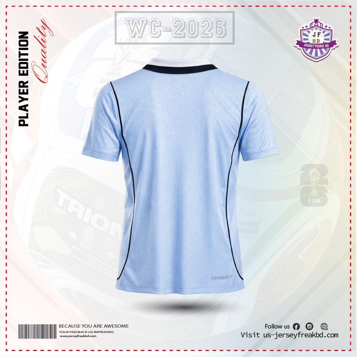 Uruguay 2026 World Cup Home Kit Player Half Sleeve