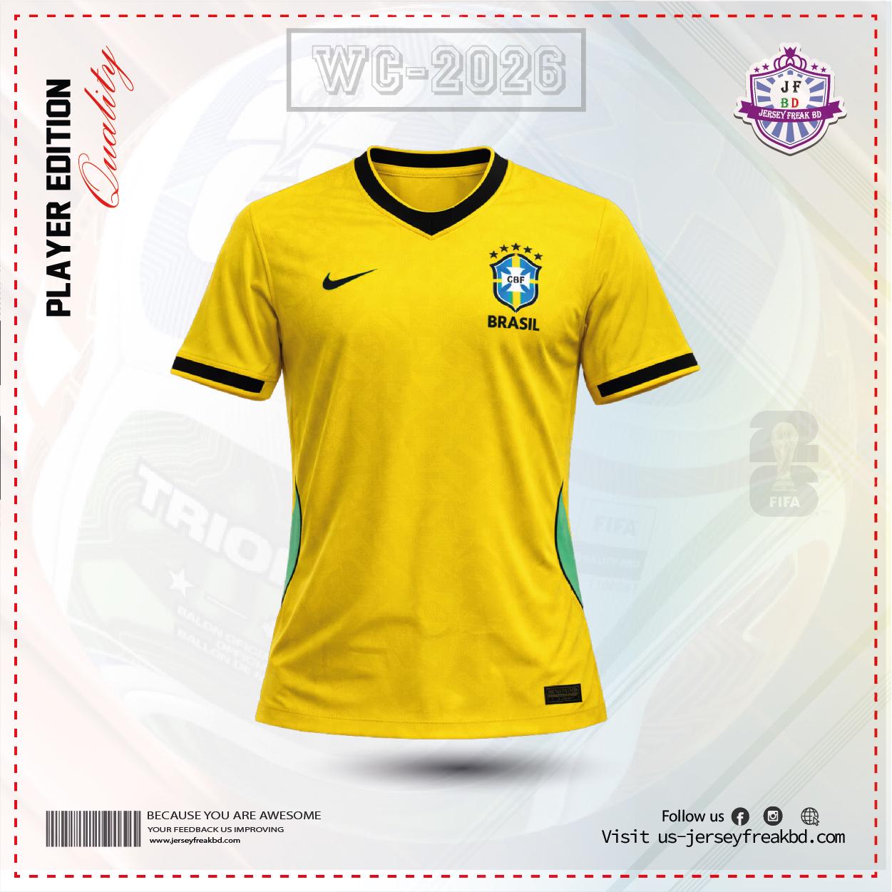 Brazil 2026 World Cup Home Kit Player Half Sleeve
