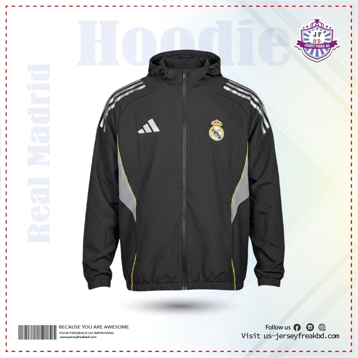 Real Madrid Black Hoodie wind Breaker
